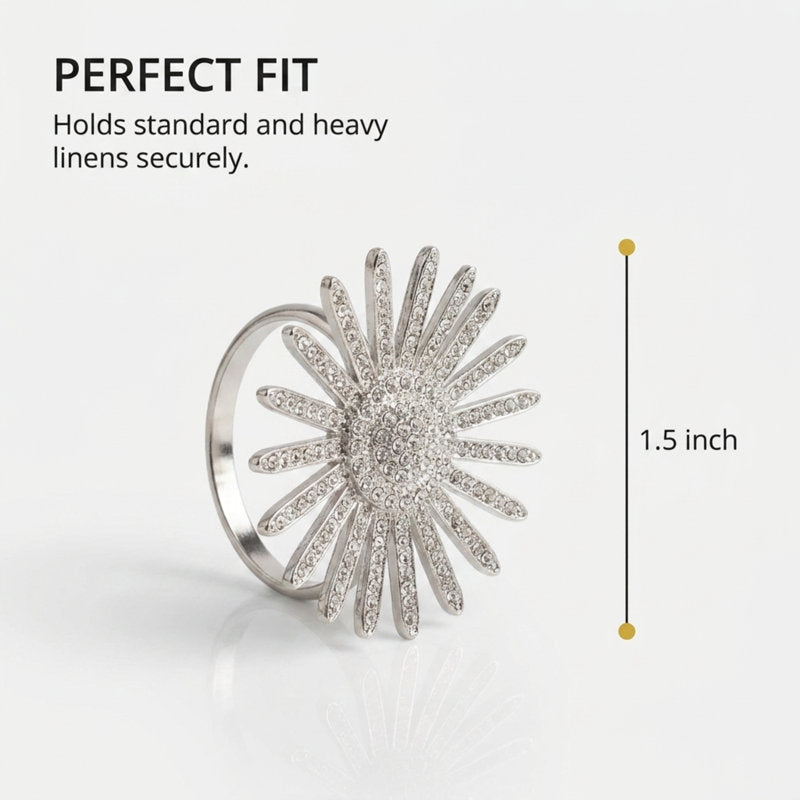 Elegant Silver Crystal Napkin Rings Set of 6 for Christmas Table Decor and Holiday Dining Accent