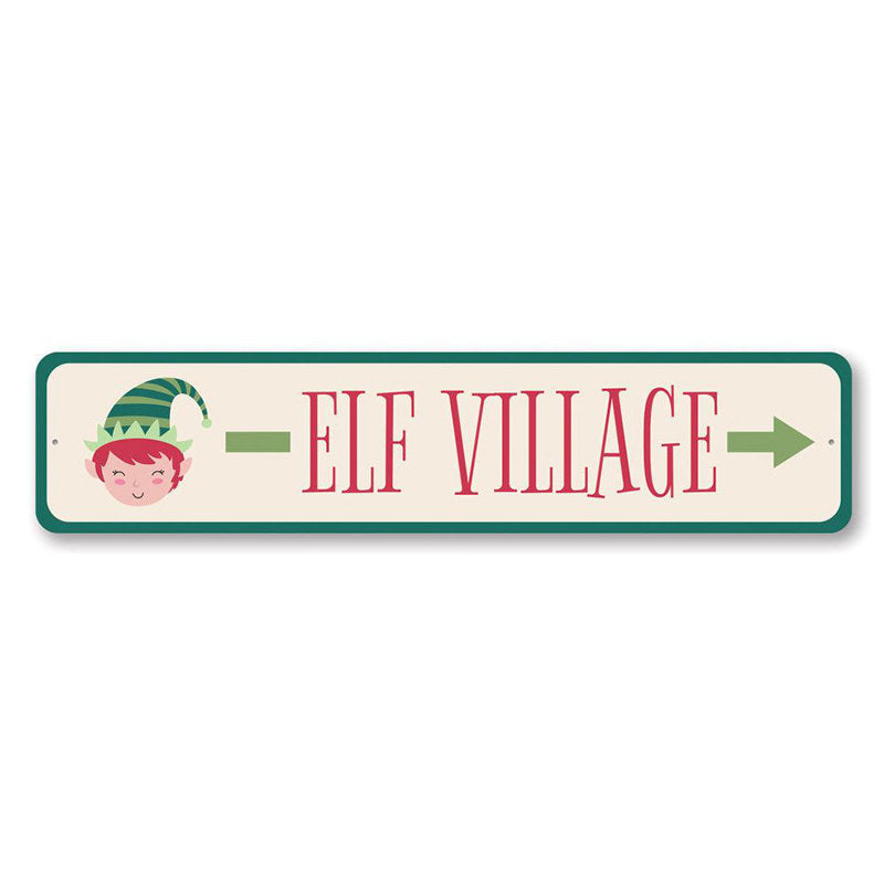 Elf Village This Way Holiday Custom Aluminum Sign