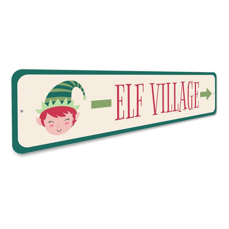 Elf Village This Way Holiday Custom Aluminum Sign