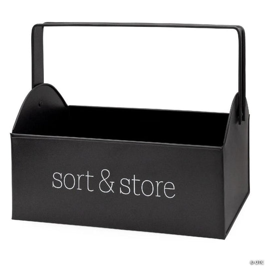 Enamelware Farmhouse Caddy w/ Handle, Black Vintage Style Sort Store Carryall