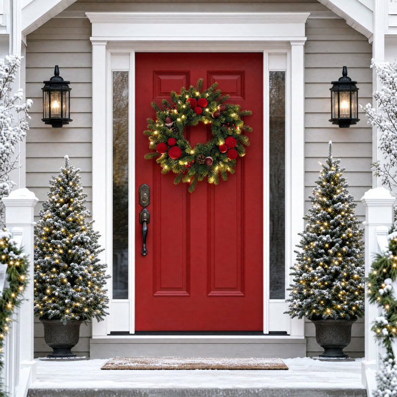 Evergreen 20-Inch Pre-Lit Nordmann Fir Christmas Wreath with Red Ball