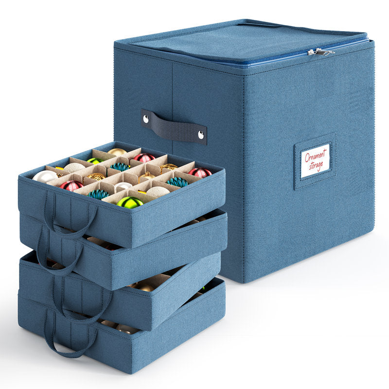Fabric Ornament Storage Box with Adjustable Dividers