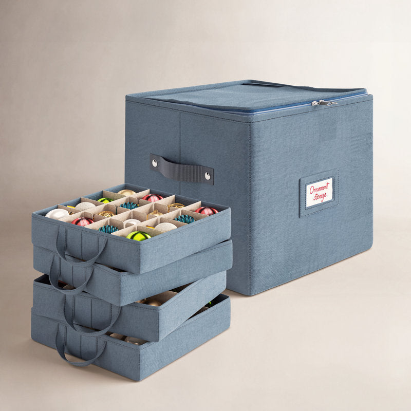 Fabric Ornament Storage Box with Adjustable Dividers