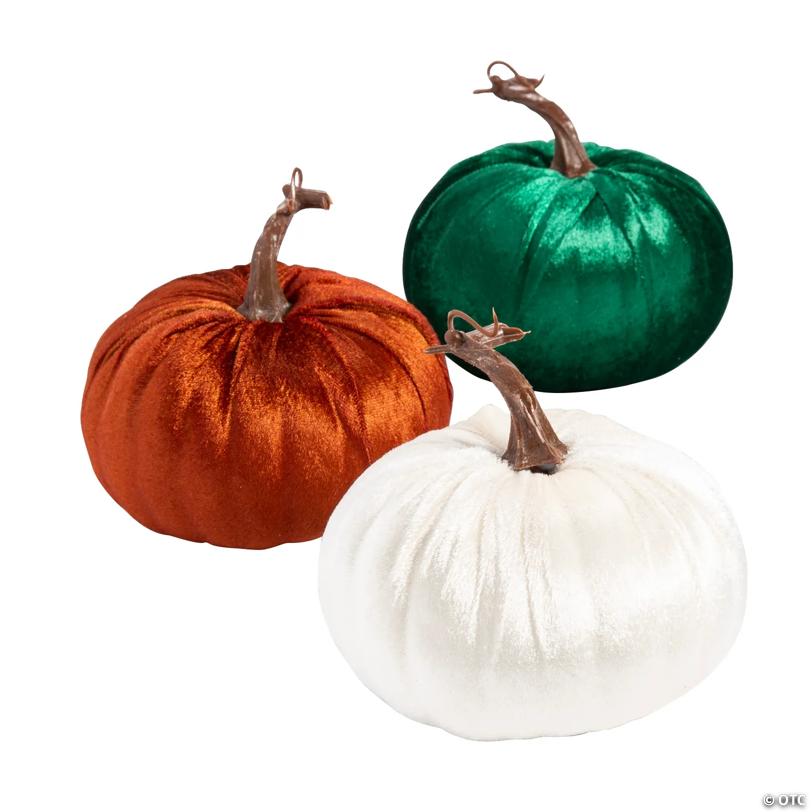 Fall Velvet Pumpkins - 3 Pc.