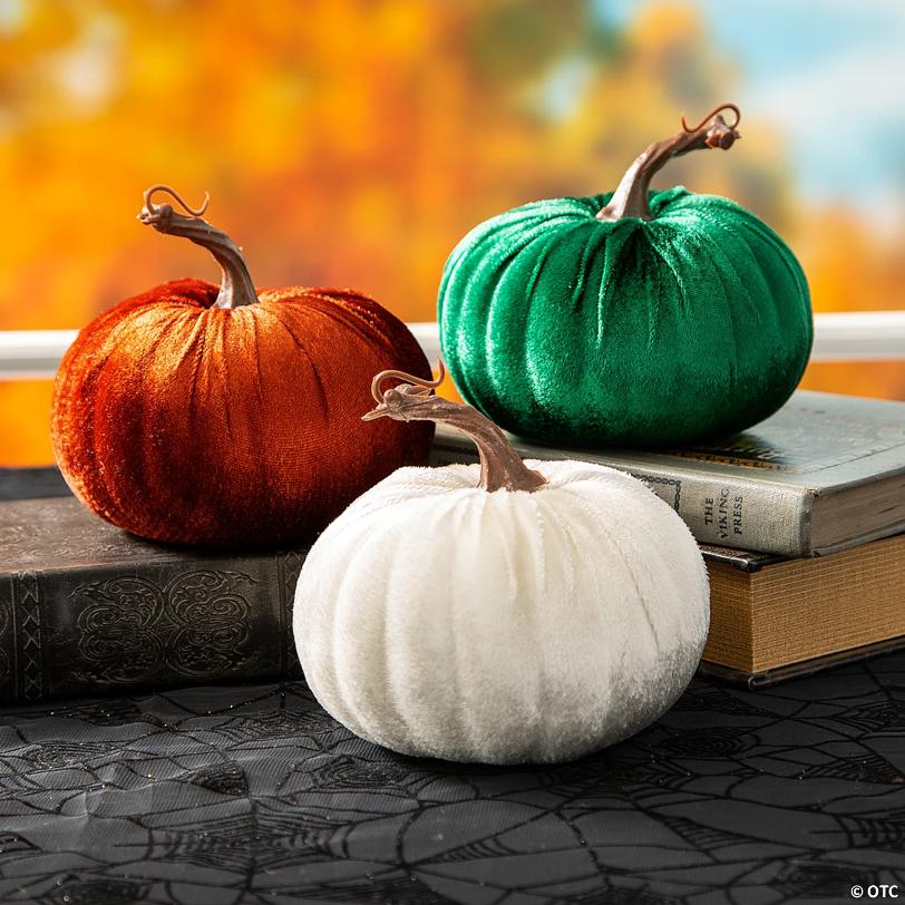 Fall Velvet Pumpkins - 3 Pc.