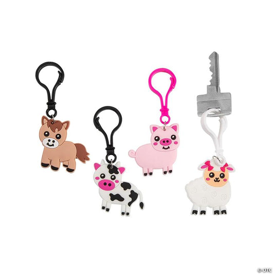 Farm Animals Backpack Clip Keychains - 12 Pc.
