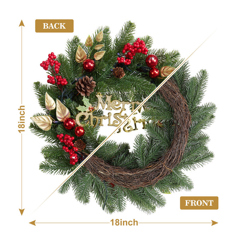 Frosted Artificial Pine Christmas Wreath as a festive door display