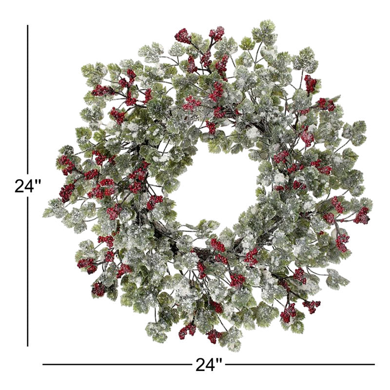 24" Pre-Lit Artificial Christmas Wreath hung on a wooden door