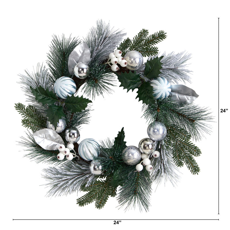 27" Pre-Lit Artificial Christmas Wreath hanging on a front door