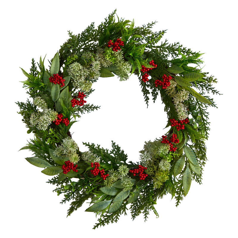 24" Artificial Christmas Wreath as a festive door display