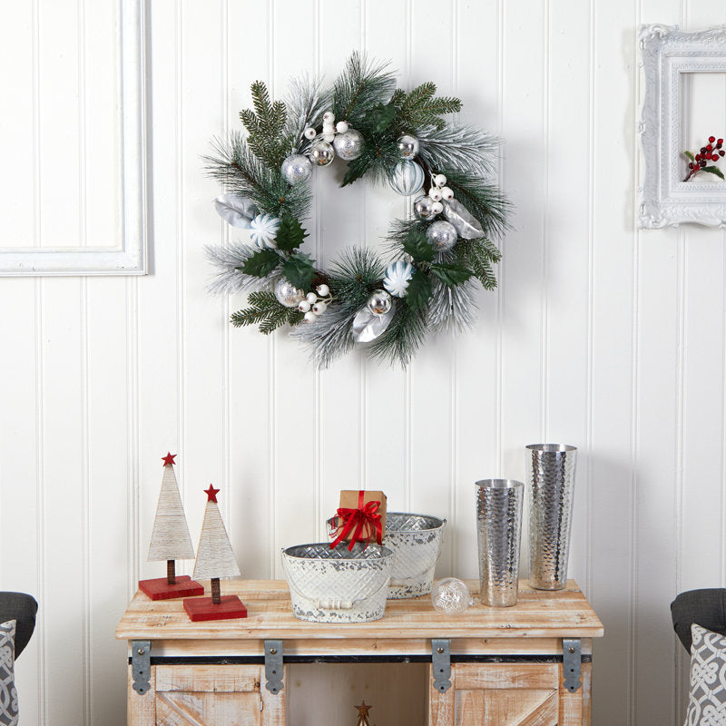 27" Pre-Lit Artificial Christmas Wreath hanging on a front door
