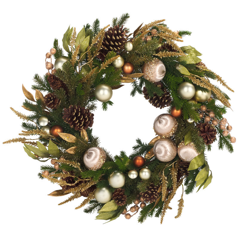 28" Artificial Christmas Wreath hung on a wooden door