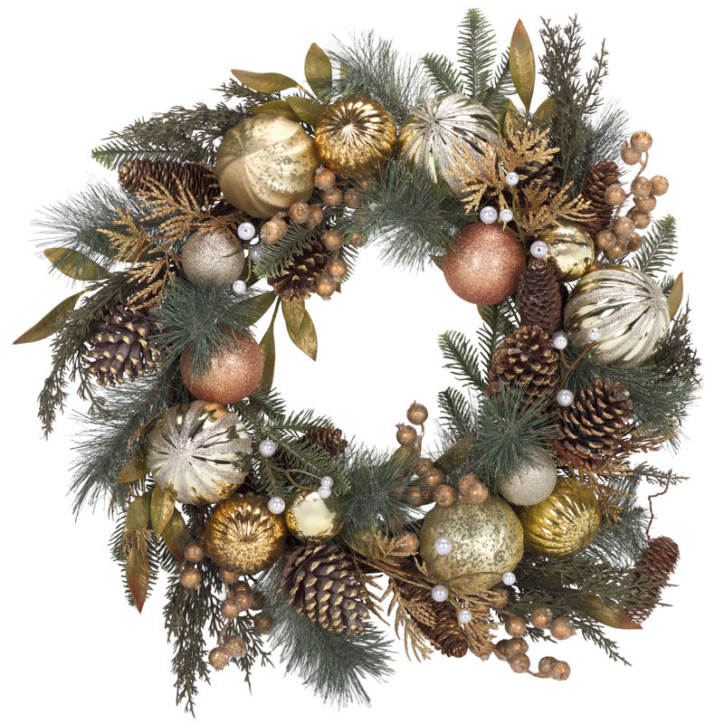 28" Artificial Pine Christmas Wreath hanging on a front door