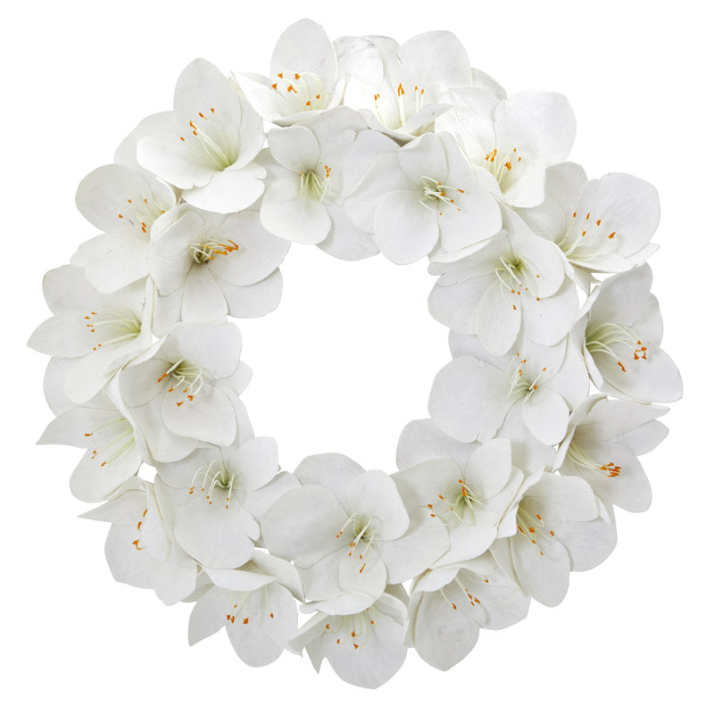 24" Artificial Christmas Wreath hung on a wooden door