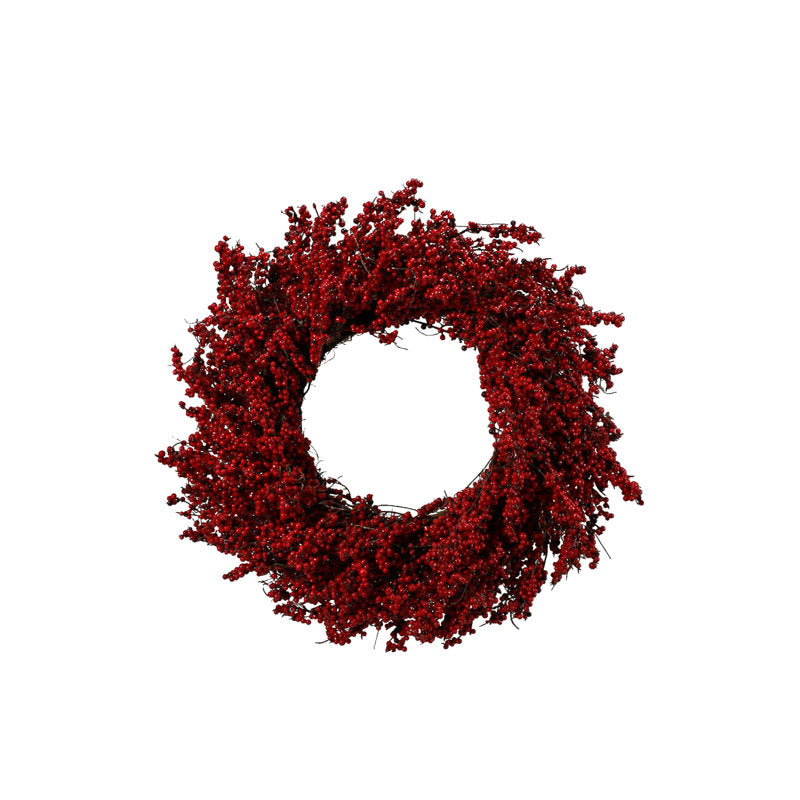 28" Artificial Berry Christmas Wreath hanging on a front door