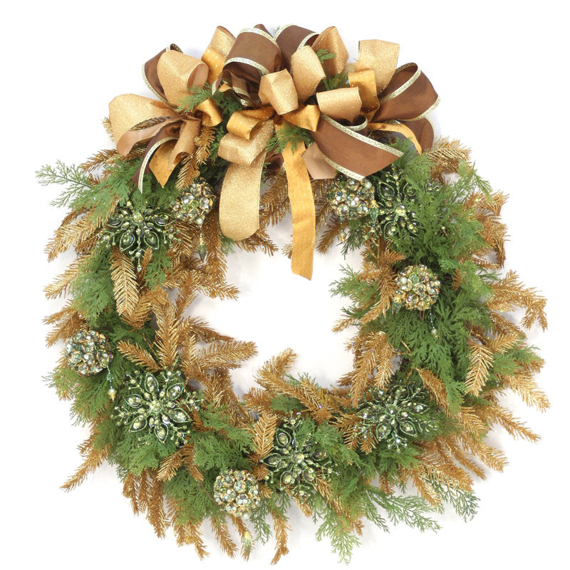 30" Artificial Cedar Christmas Wreath hanging on a front door