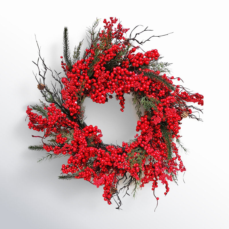 24" Pre-Lit Artificial Christmas Wreath hanging on a front door