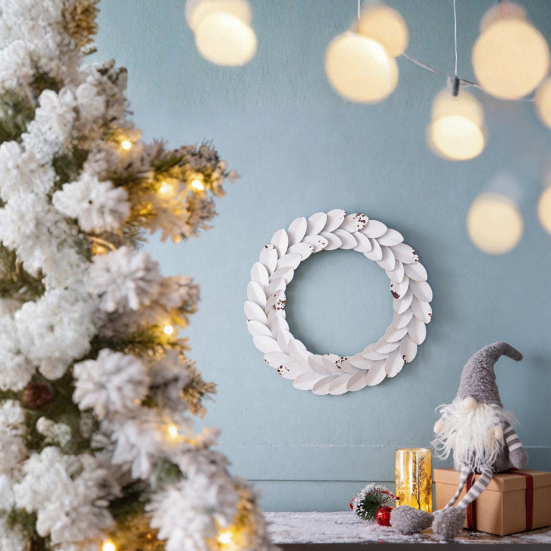 14" Artificial Pine Christmas Wreath displayed on a front door