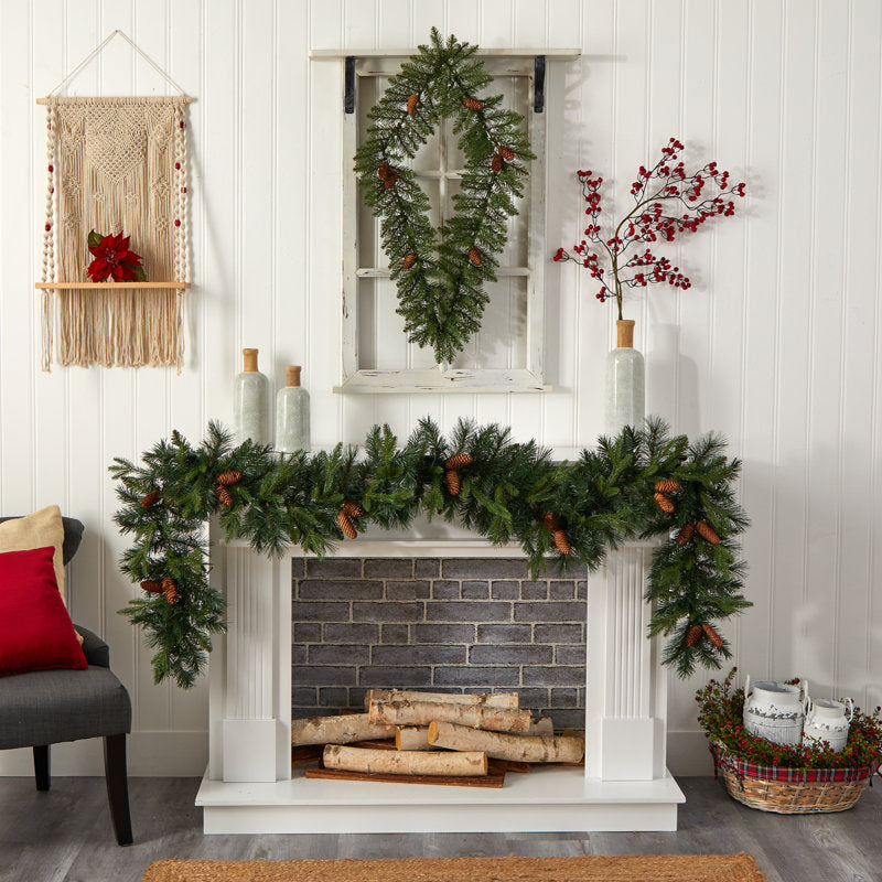24" Pine Christmas Wreath hanging on a front door