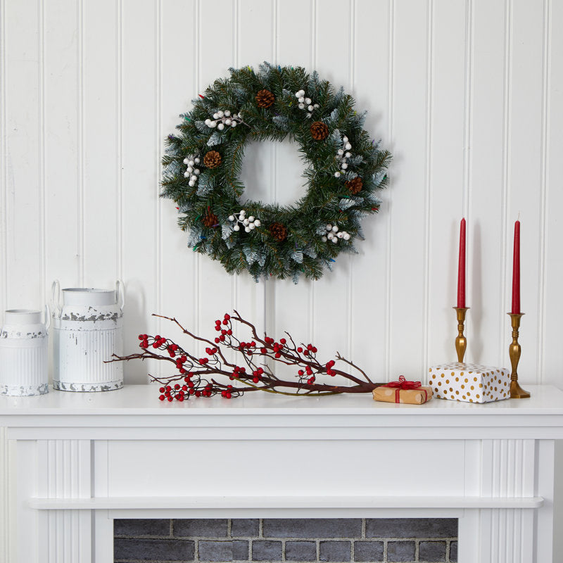 24" Christmas Wreath hung on a wooden door
