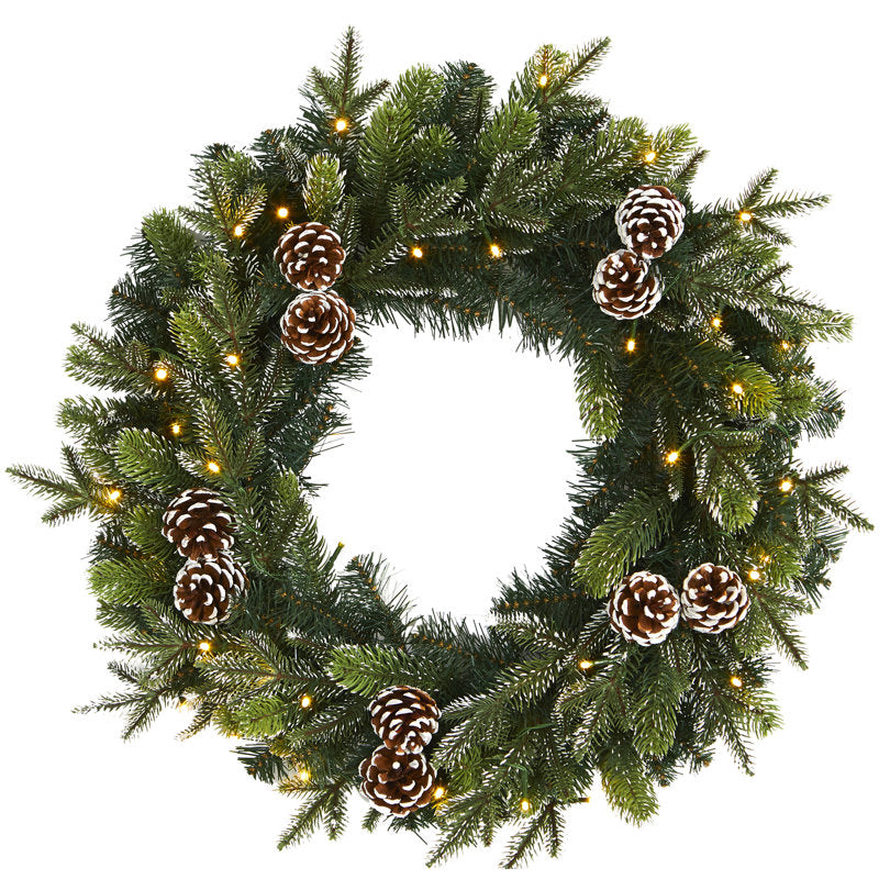 26" Artificial Fir Christmas Wreath hung on a wooden door