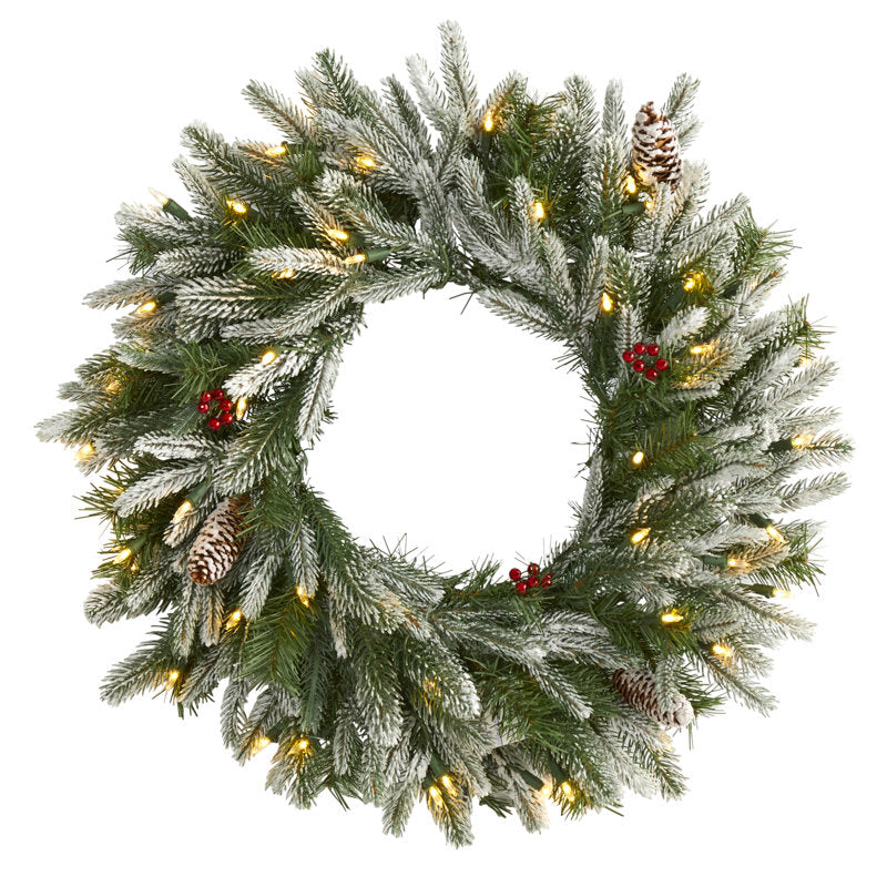 24" Pre-Lit Artificial Christmas Wreath as a festive door display