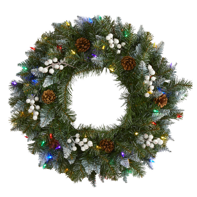 24" Pre-Lit Artificial Christmas Wreath as a festive door display