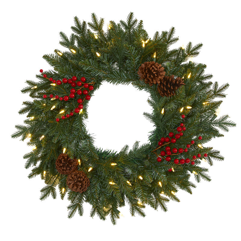 24" Pre-Lit Artificial Christmas Wreath as a festive door display