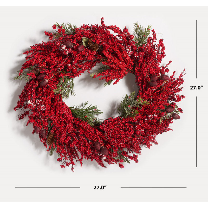 16" Artificial Spruce Christmas Wreath hung on a wooden door