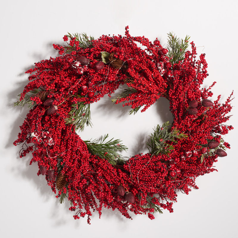 27" Pre-Lit Artificial Christmas Wreath hanging on a front door