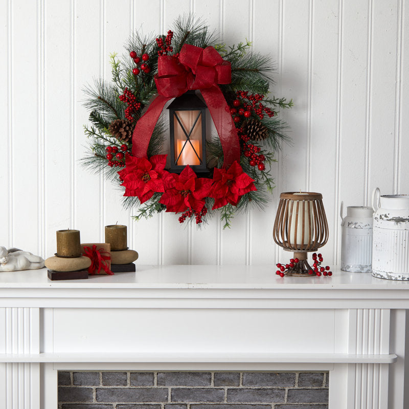 36" Artificial Christmas Wreath hanging on a front door