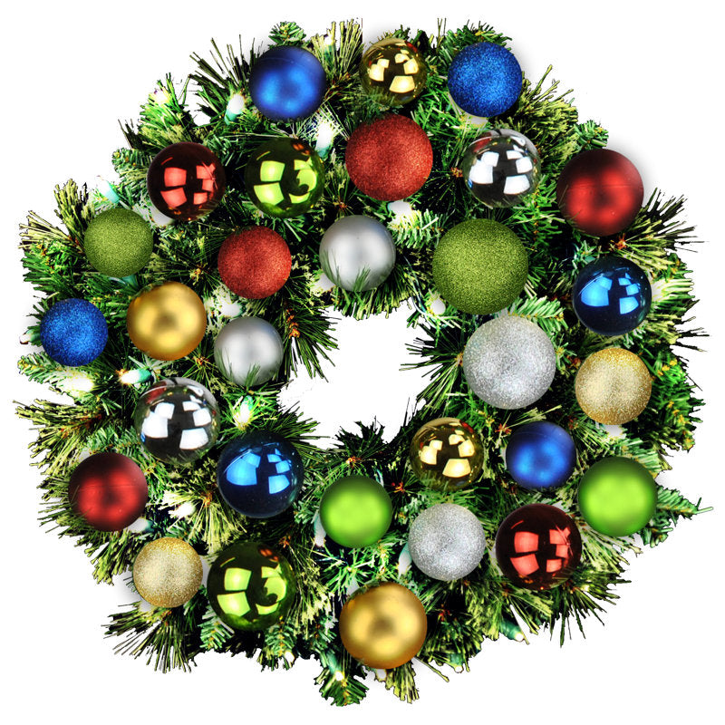 48" Pre-Lit Artificial Christmas Wreath hanging on a front door