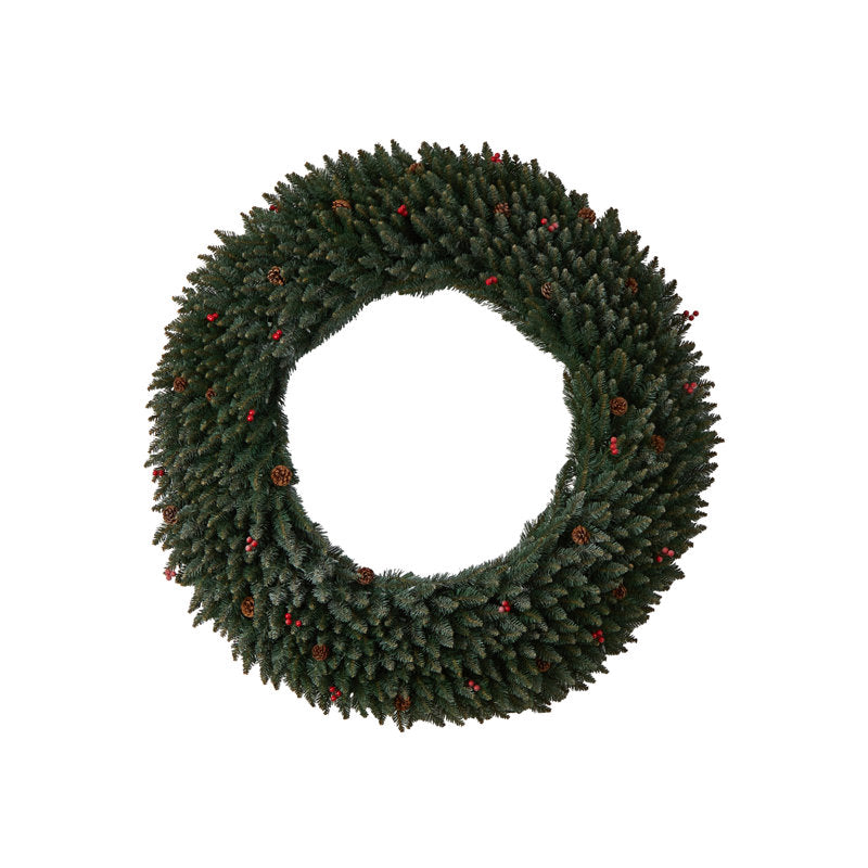 18" Artificial Christmas Wreath hung on a wooden door