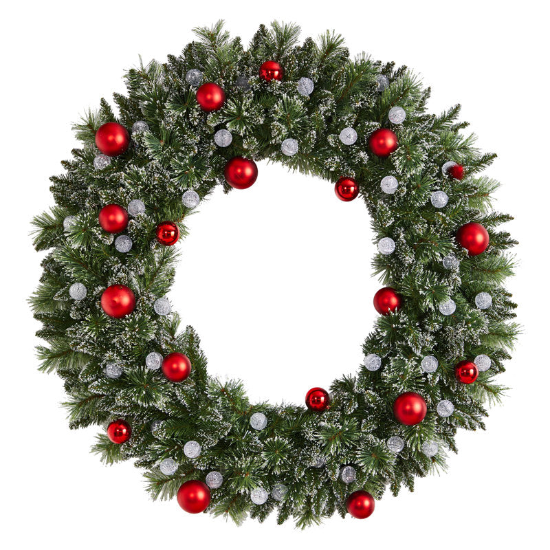 4" Artificial Pine Christmas Wreath hung on a wooden door
