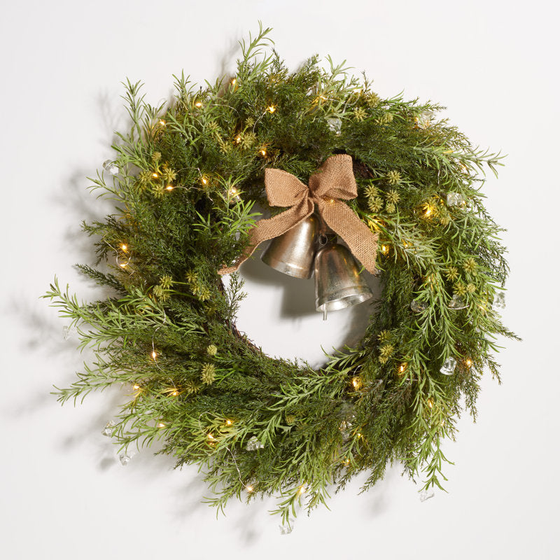 22" Pre-Lit Artificial Pine Christmas Wreath as a festive door display