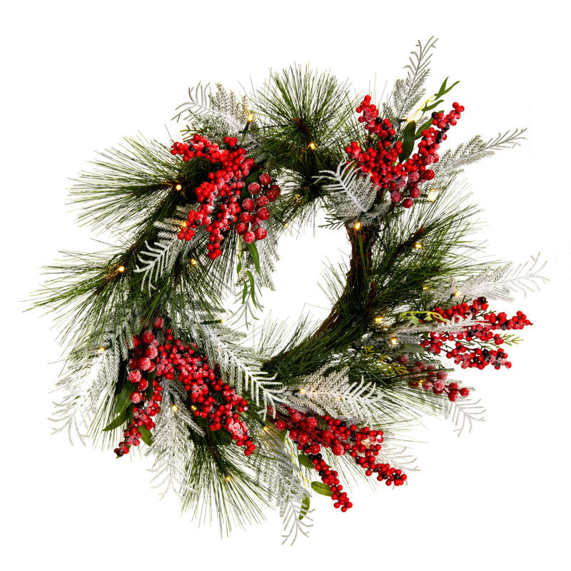 24" pre-lit pine Christmas wreath