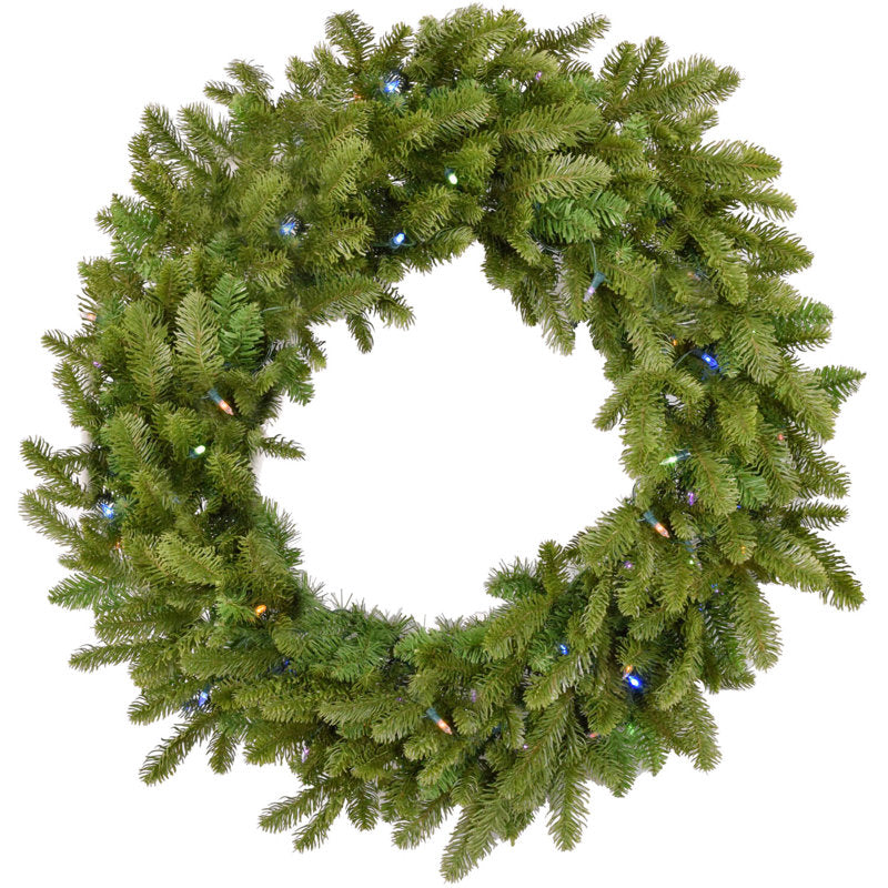 36" Pre-Lit Artificial Pine Christmas Wreath as a festive door display