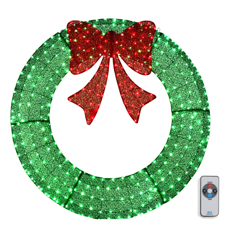 Pre-Lit Artificial Christmas Wreath hung on a wooden door