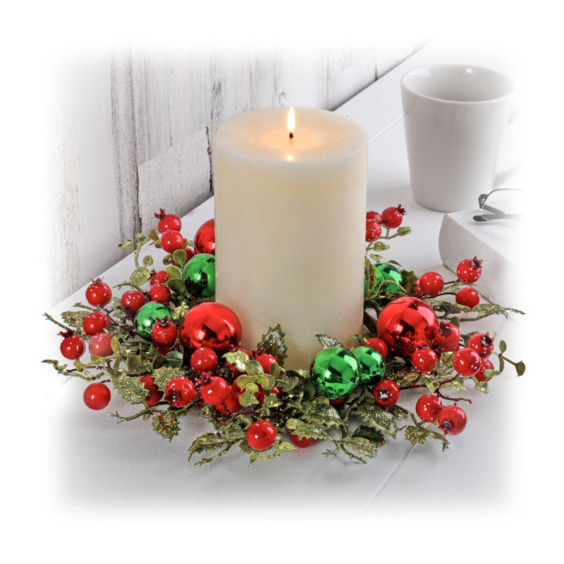26" Artificial Berry Christmas Wreath hung on a wooden door
