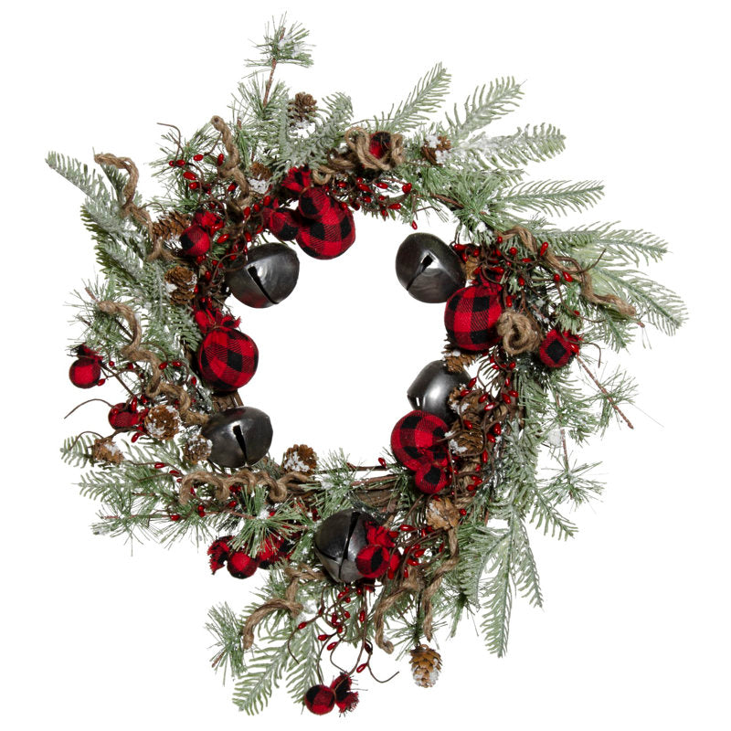 24" Artificial Christmas Wreath displayed on a front door