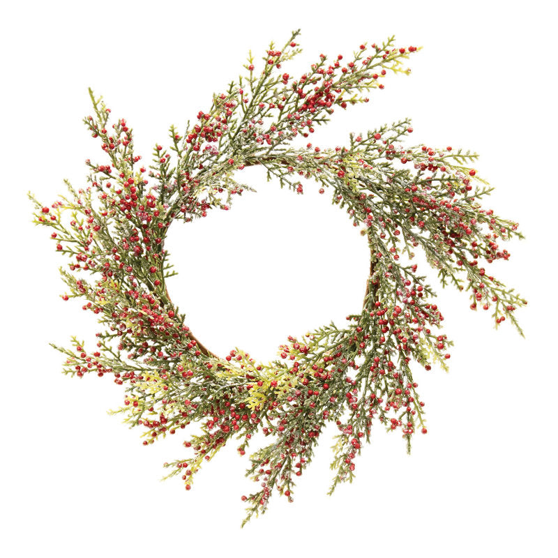 14" Artificial Pine Christmas Wreath displayed on a front door