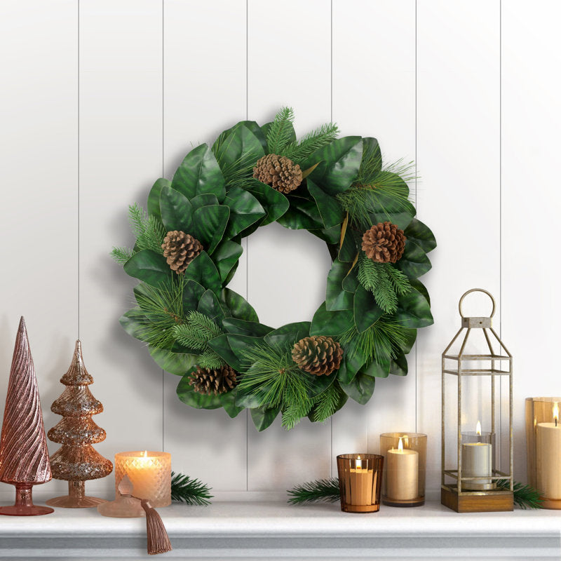 Christmas Wreath hung on a wooden door