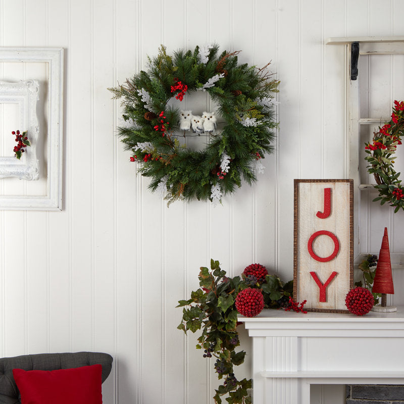 22" Glitter Christmas Wreath hung on a wooden door
