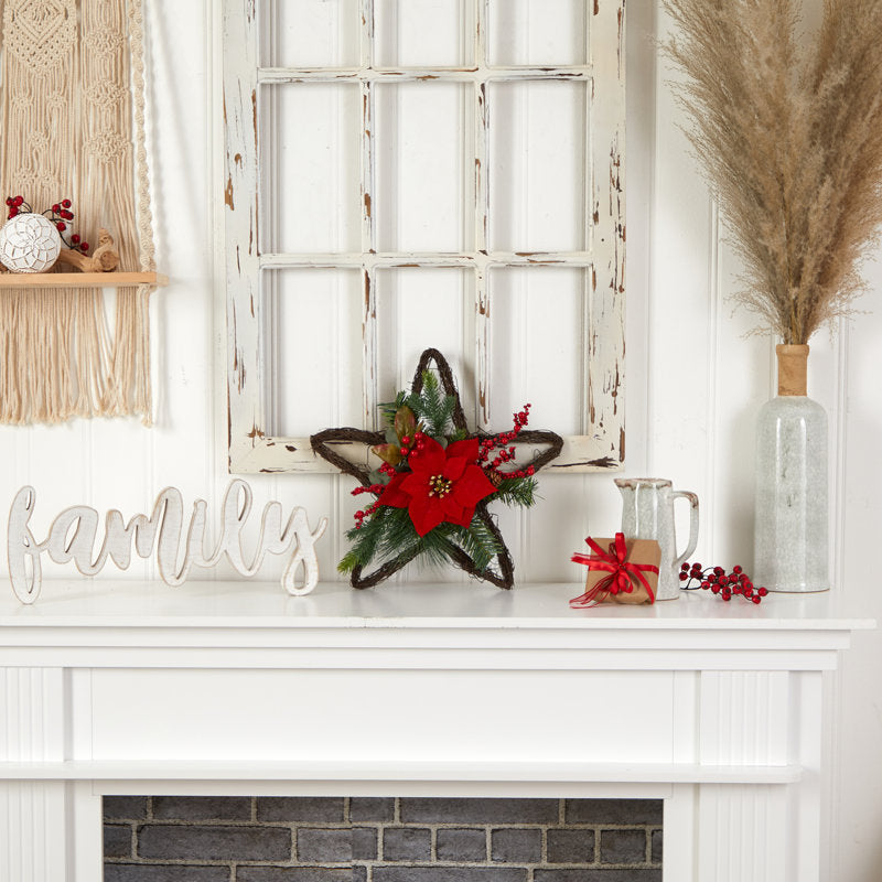 24" Farmhouse Artificial Berry Christmas Wreath hanging on a front door