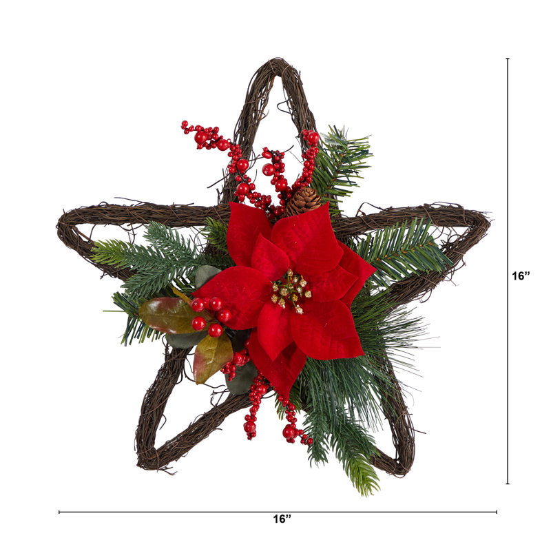 24" Farmhouse Artificial Berry Christmas Wreath hanging on a front door