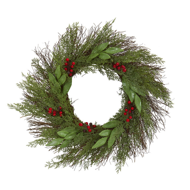 20" Artificial Christmas Wreath displayed on a front door