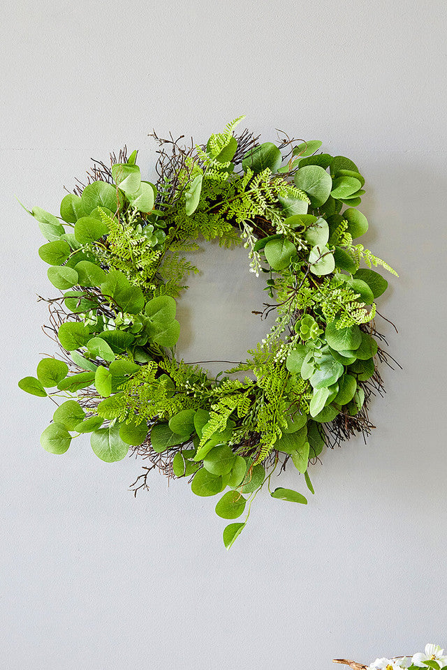 22" Eucalyptus Fern Wreath Lush Greenery Wreath for Door & Wall Decor