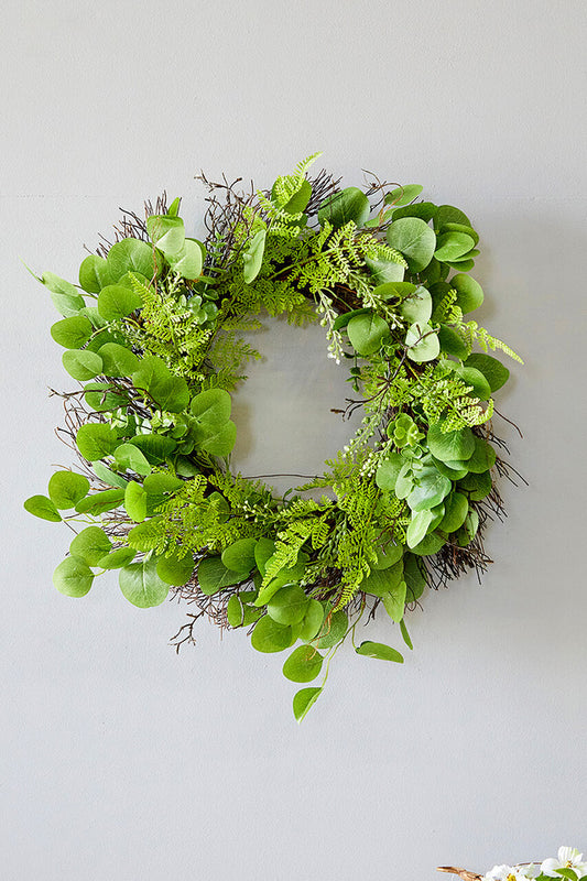 22" Eucalyptus Fern Wreath Lush Greenery Wreath for Door & Wall Decor