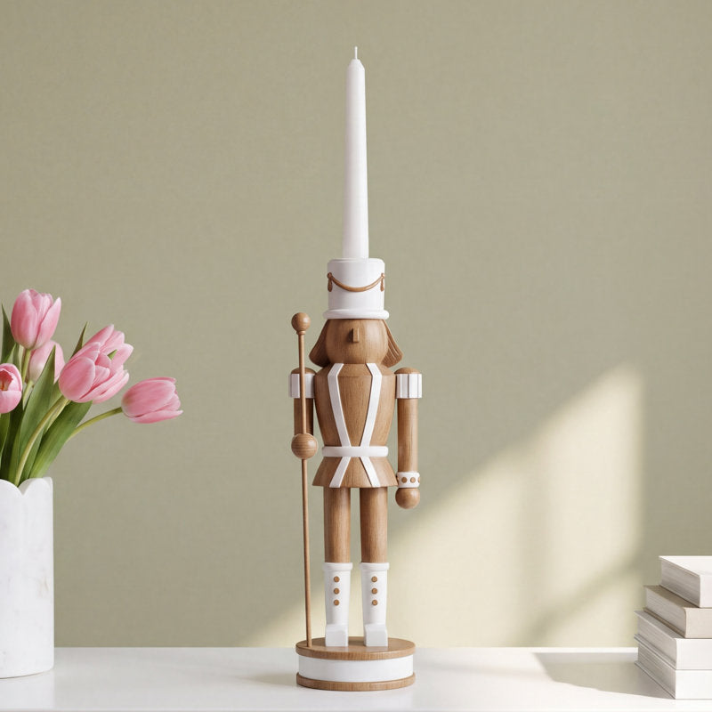 Fernie 9.75" Tall Nutcracker with Pole Taper Candle Holder