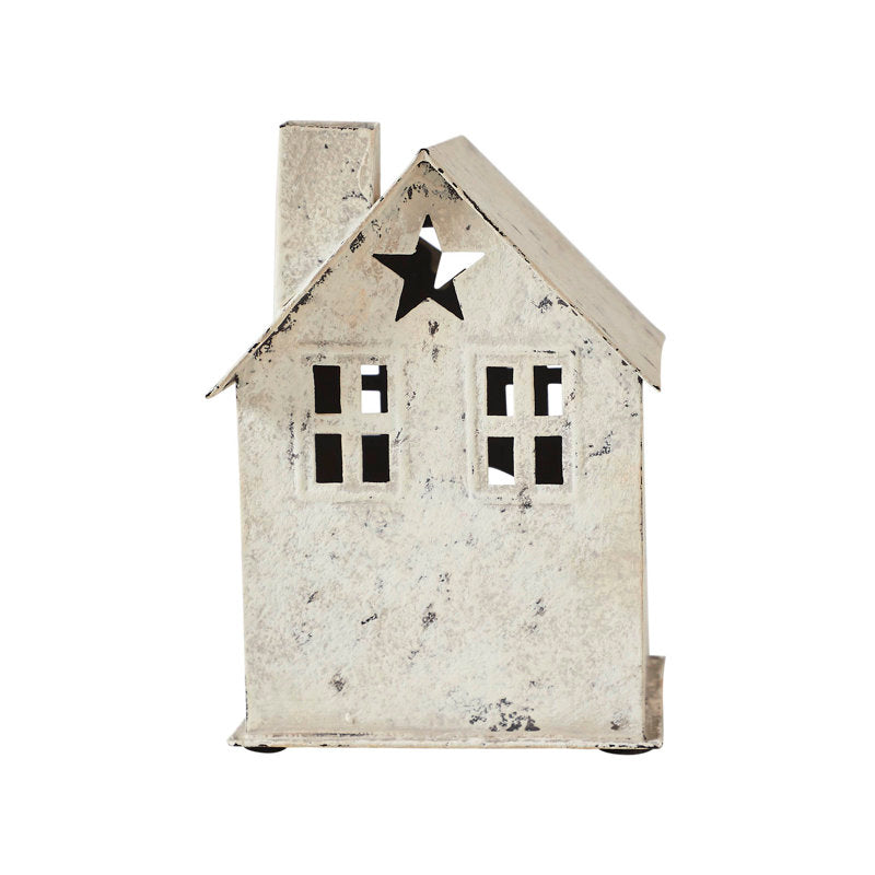 Festive Finds Tealight Holder Metal Village House D Antique Cream 6.75x4.75x4.5